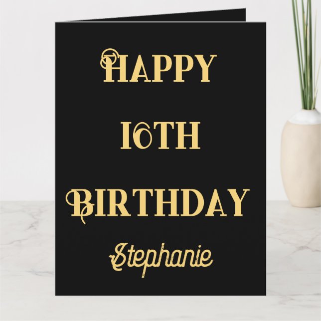 Tarjeta Feliz 16º cumpleaños oro 16 Personalizados de edad (Anverso)