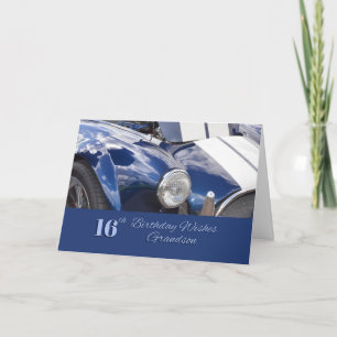Tarjeta Feliz 16° cumpleaños, azul auto