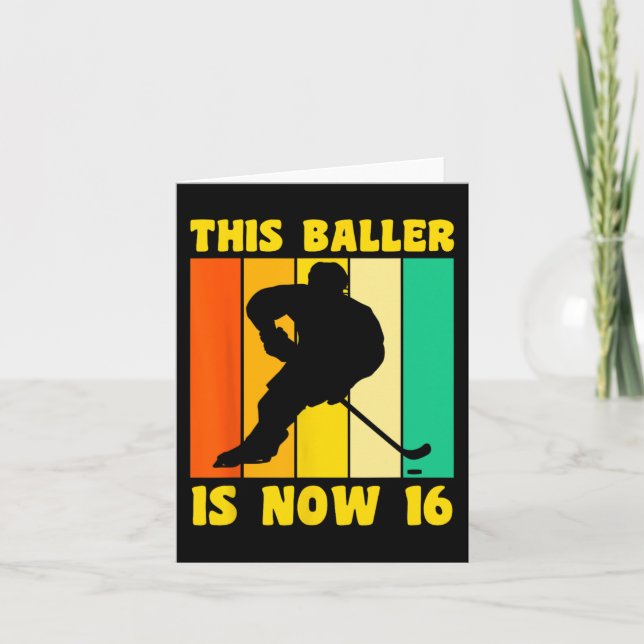 Tarjeta Feliz 16 cumpleaños Hockey sobre hielo Retro de 16 (Anverso)