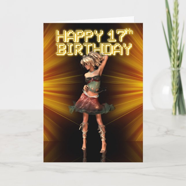 Tarjeta Feliz 17º cumpleaños Estrella adolescente en el de (Anverso)