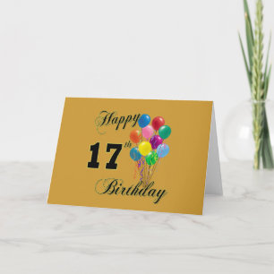 Tarjeta Feliz 17 cumpleaños de diseño con globos