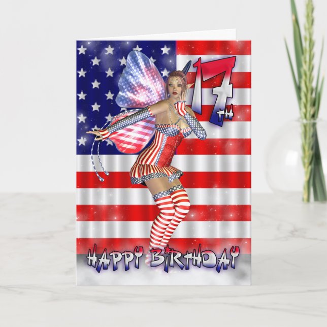 Tarjeta Feliz 17° Feria del Cumpleaños en sus estrellas y  (Anverso)