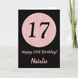 Tarjeta Feliz 17h cumpleaños oro negro y rosado Rosa