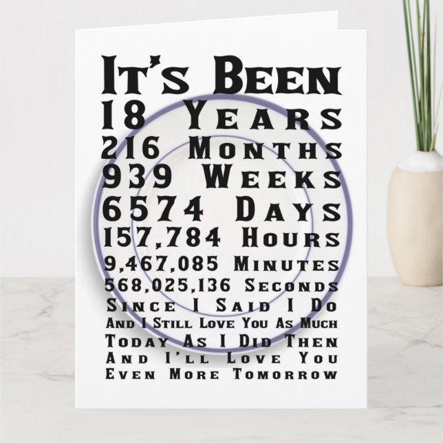 Tarjeta Feliz 18º aniversario de Boda porcelano (Anverso)