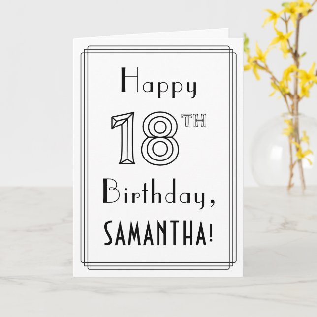 Tarjeta Feliz 18º cumpleaños, estilo Art Deco con nombre p (flor amarilla)
