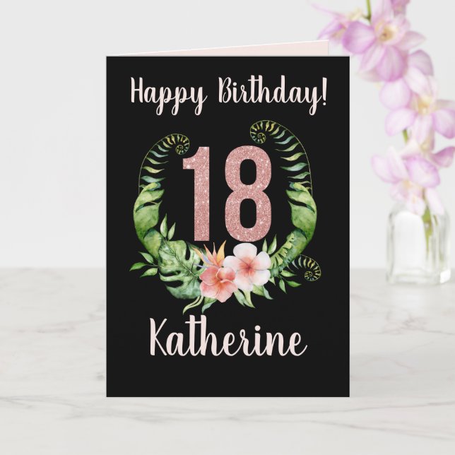 Tarjeta Feliz 18.º cumpleaños nombre floral Purpurina rosa (Orquídea)