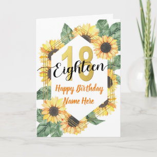Tarjeta Feliz 18 cumpleaños al saludo de girasol