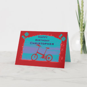 Tarjeta Feliz 18 cumpleaños, nombre, saludo en bicicleta r