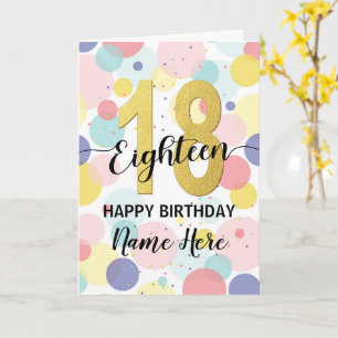 Tarjeta Feliz 18 cumpleaños Pastel Arcoiris y Chica de oro