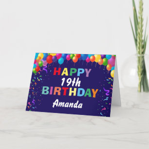 Tarjeta Feliz 19° cumpleaños azul de la Marina de los Glob