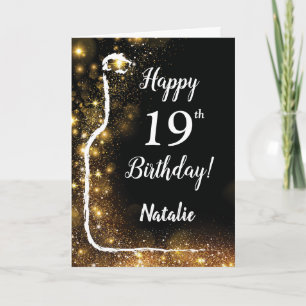 Tarjeta Feliz 19° cumpleaños de vino negro y Purpurina de 