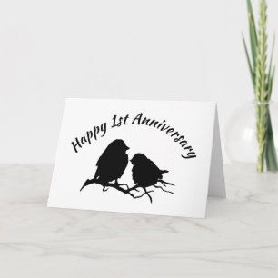 Tarjeta Feliz 1° aniversario Cute Bird Pareja Silhouette