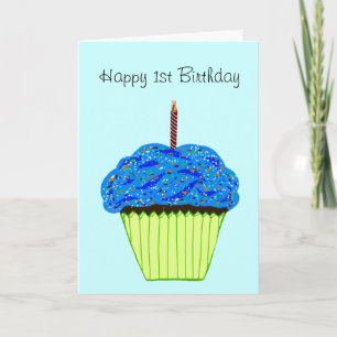 Tarjeta Feliz 1° cumpleaños Blue Cupcake