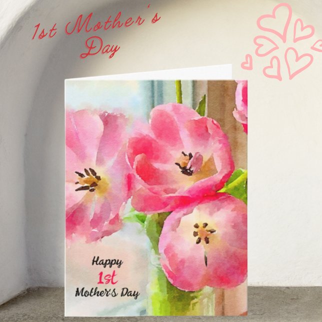 Tarjeta Feliz 1° Día de la Madre Tulipanes rosados (Subido por el creador)