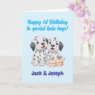 Tarjeta Feliz 1er Cumpleaños a Gemelos, Perritos Lindos