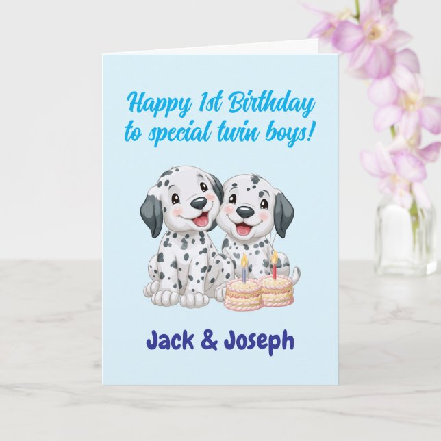 Tarjeta Feliz 1er Cumpleaños a Gemelos, Perritos Lindos   (Orquídea)