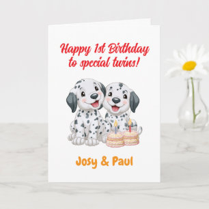 Tarjeta Feliz 1er Cumpleaños a la niña y el niño gemelos,