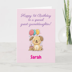 Tarjeta Feliz 1er Cumpleaños Bisnieta, Cachorro