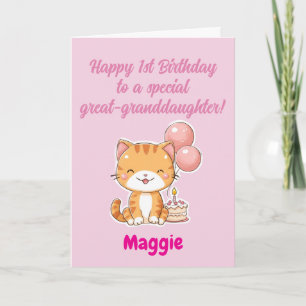 Tarjeta Feliz 1er Cumpleaños Bisnieta, Gatito