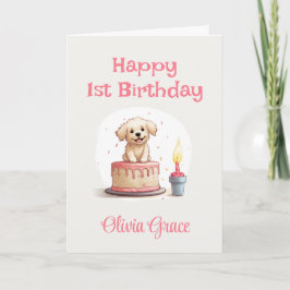 Tarjeta Feliz 1er cumpleaños con nombre, amor de cachorro