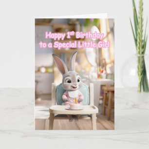 Tarjeta Feliz 1er Cumpleaños Especial Pequeña Conejita