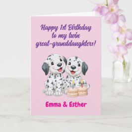 Tarjeta Feliz 1er Cumpleaños Gemelas Bisnietas