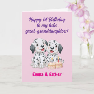 Tarjeta Feliz 1er Cumpleaños Gemelas Bisnietas