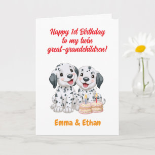 Tarjeta Feliz 1er Cumpleaños Gemelos Bisnietos