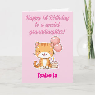 Tarjeta Feliz 1er Cumpleaños Nieta, Gatito Lindo