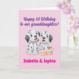 Tarjeta Feliz 1er cumpleaños nietas, cachorros