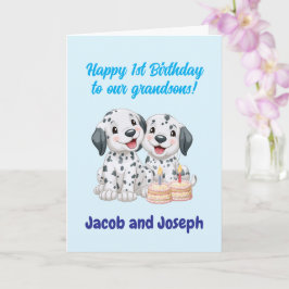 Tarjeta Feliz 1er cumpleaños nietos, cachorros