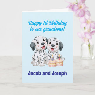 Tarjeta Feliz 1er cumpleaños nietos, cachorros
