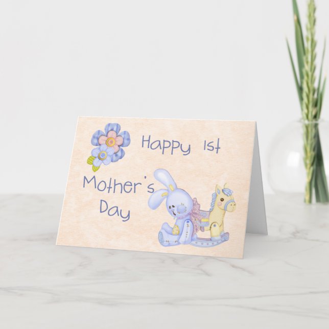Tarjeta Feliz 1er Día de la Madre Azul (Anverso)