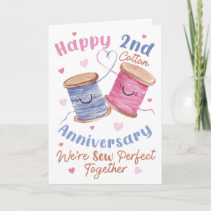 Tarjeta Feliz 2º Aniversario de Algodón Estamos Cosidos Pe