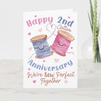 Tarjeta Feliz 2º Aniversario de Algodón Estamos Cosidos Pe