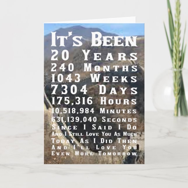 Tarjeta Feliz 20° Aniversario del Boda de China (Anverso)