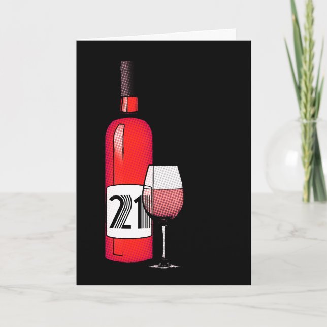 Tarjeta feliz 21º cumpleaños : botella de vino de media to (Anverso)