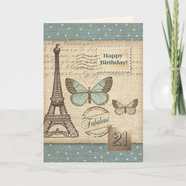 Tarjeta Feliz 21 aniversario de arte vintage (Anverso)