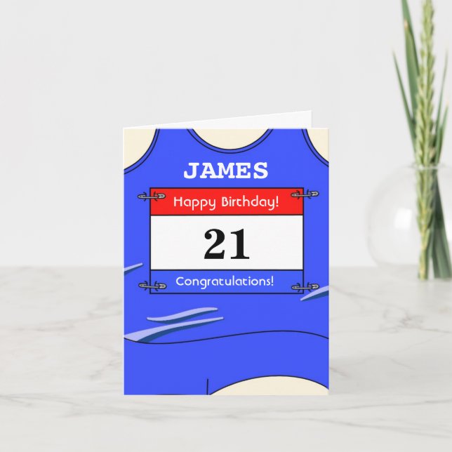 Tarjeta Feliz 21 cumpleaños a un corredor (Anverso)