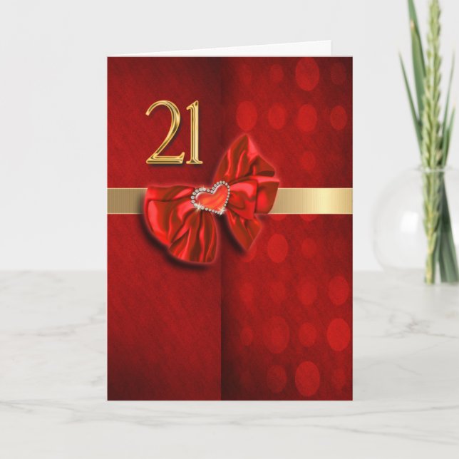 Tarjeta Feliz 21 cumpleaños elegante corazón (Anverso)