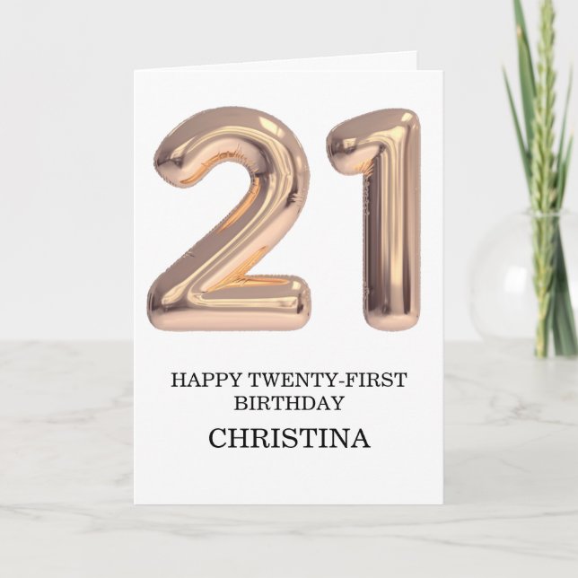 Tarjeta Feliz 21 cumpleaños Rosa Chica de oro personalizad (Anverso)