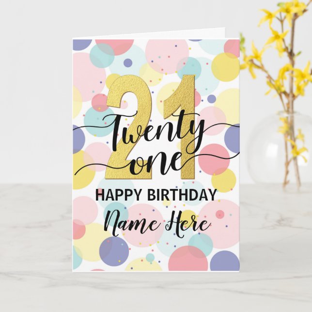 Tarjeta Feliz 21 de cumpleaños Pastel Arcoiris y Chica de  (flor amarilla)