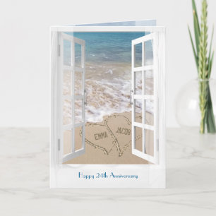 Tarjeta Feliz 24° Aniversario de la ventana de la playa ab