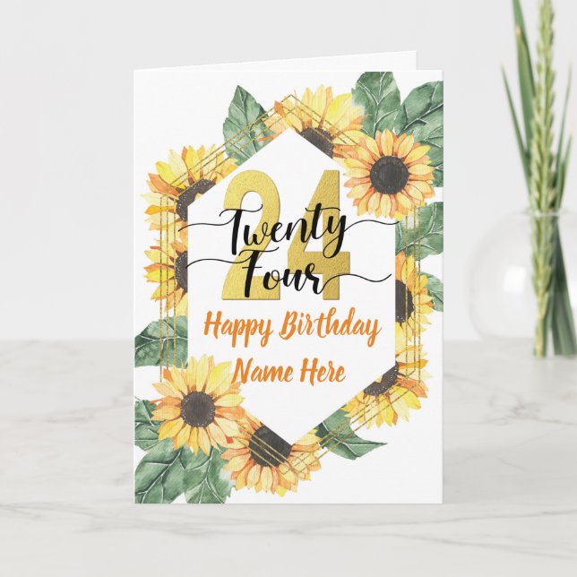 Tarjeta Feliz 24 aniversario del saludo de Girasol (Anverso)