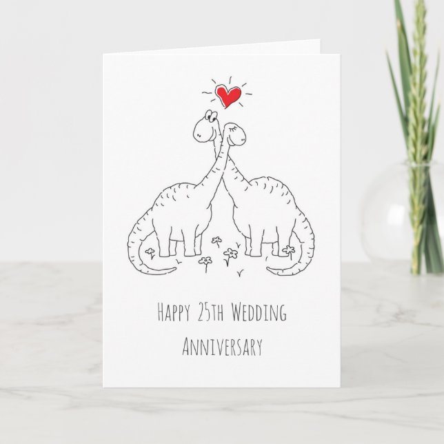 Tarjeta Feliz 25° Aniversario Boda Dinosaurios Parejas (Anverso)
