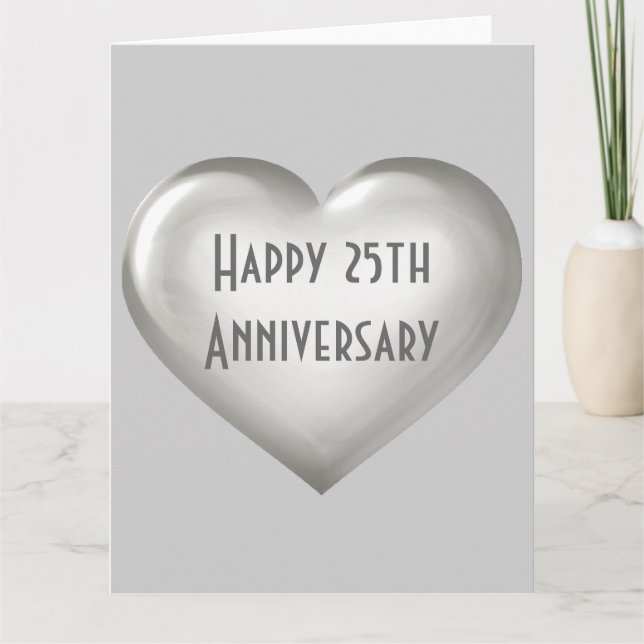 Tarjeta Feliz 25 Aniversario Corazón de Plata (Anverso)