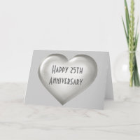 Feliz 25 Aniversario corazón de vidrio plateado