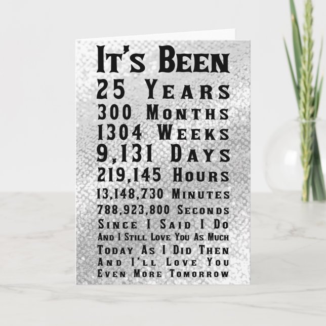 Tarjeta Feliz 25° aniversario de Boda plateado (Anverso)