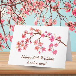 Tarjeta Feliz 26º Aniversario Acuarela Flores de Cerezo
