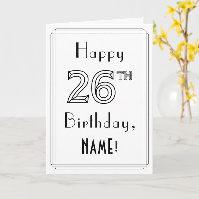 Tarjeta Feliz 26º cumpleaños, estilo Art Deco con nombre p (flor amarilla)
